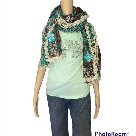 Crocheted Multi-way Poncho Wrap Scarf OOAK! - Picture 11 of 15